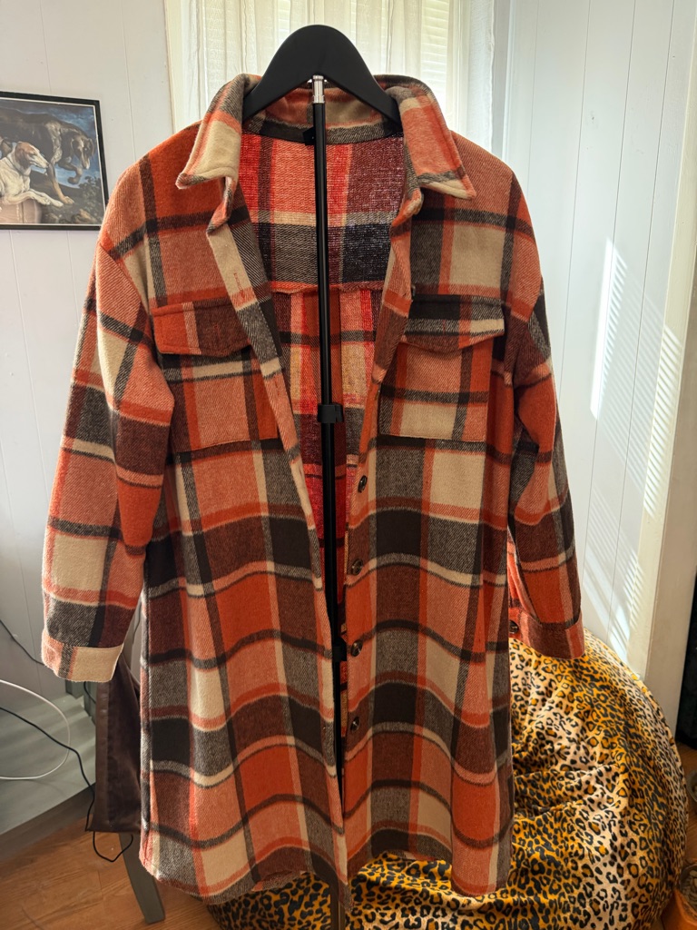 Shein Plaid Longline Button Front Shacket Size M